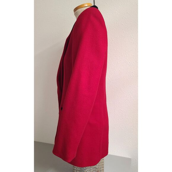 Vtg 90s Norton Mcnaughton 100% Wool Red Blazer Jacket Sz 6 Velvet Trim Tailored - Picture 6 of 10
